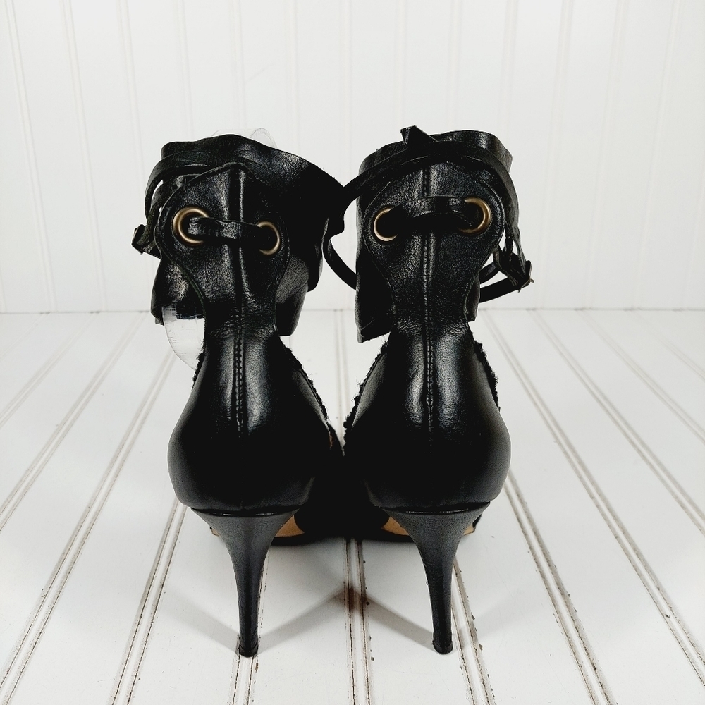 Isabel Marant Black Leather Ankle Wide Buckle Strap Pointy Toe High Heels D756 - Picture 6 of 13